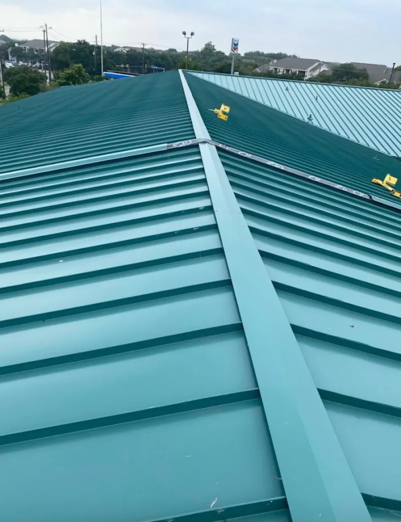 Green commercial metal roof ridge and valley for Metal Roof Repair in Union Park